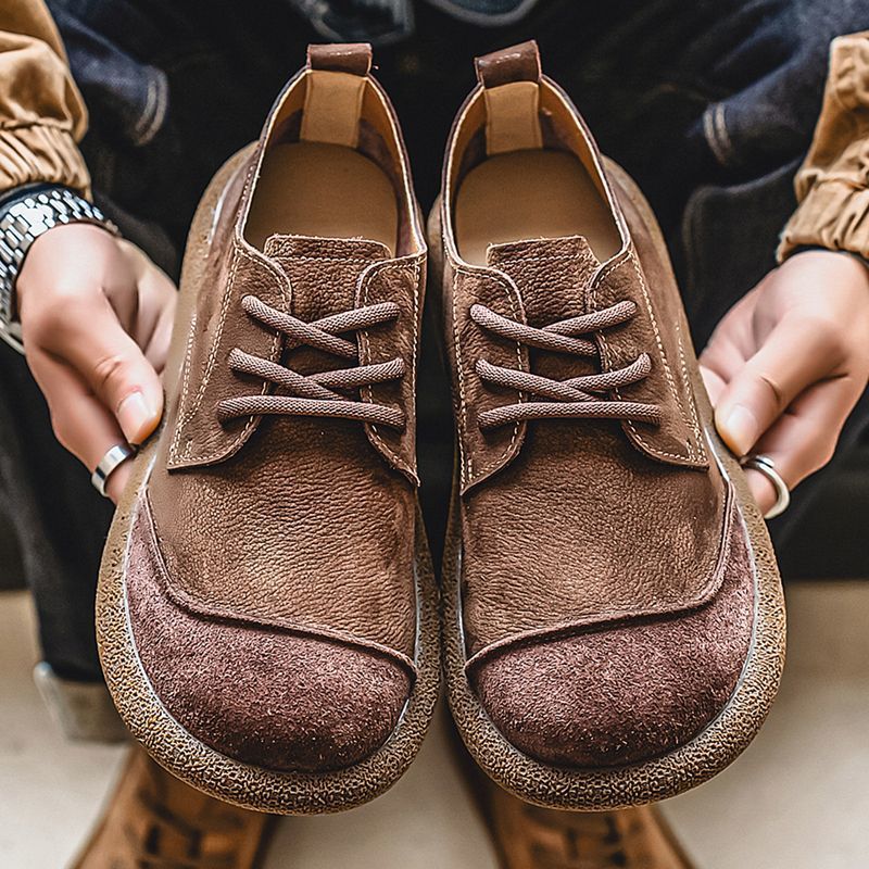 Scarpe stringate casual uomo stile vintage marrone scuro