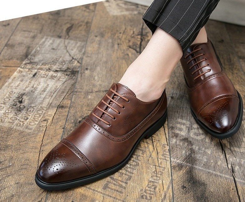 Scarpe Oxford uomo stringate con punta brogue – Marrone