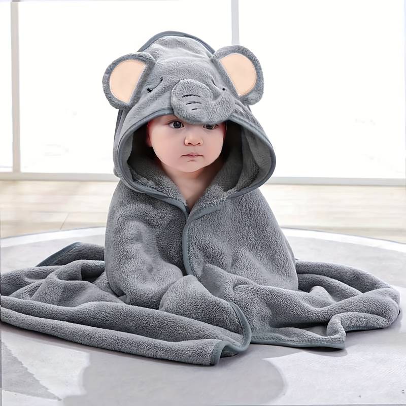 Cape de bain bébé à capuche – polaire de corail 80 × 80 cm (0–3 ans)
