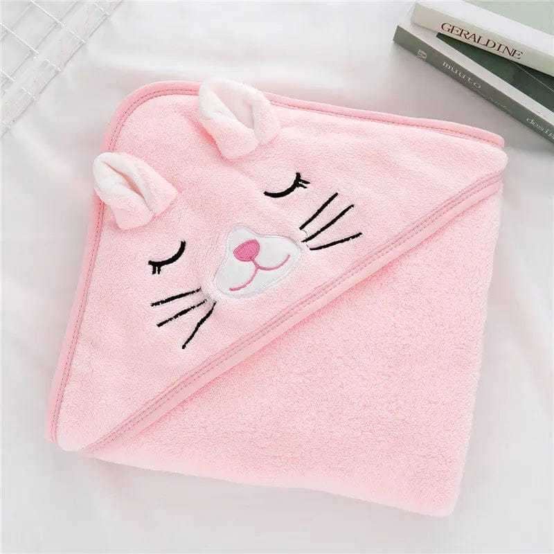 Cape de bain bébé à capuche – polaire de corail 80 × 80 cm (0–3 ans)