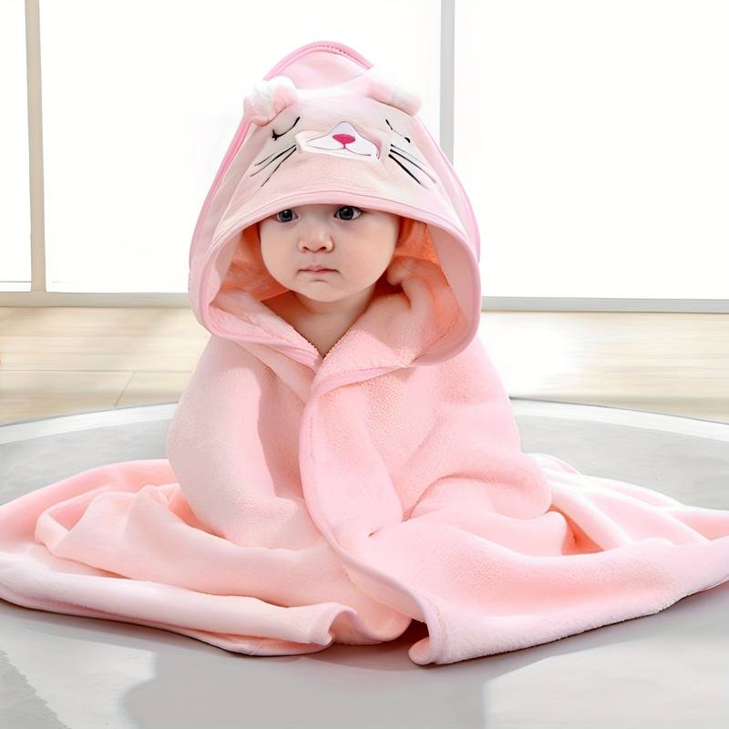 Cape de bain bébé à capuche – polaire de corail 80 × 80 cm (0–3 ans)
