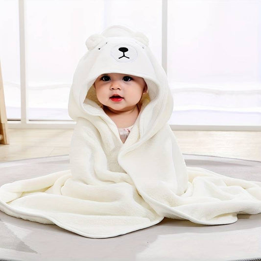 Cape de bain bébé à capuche – polaire de corail 80 × 80 cm (0–3 ans)